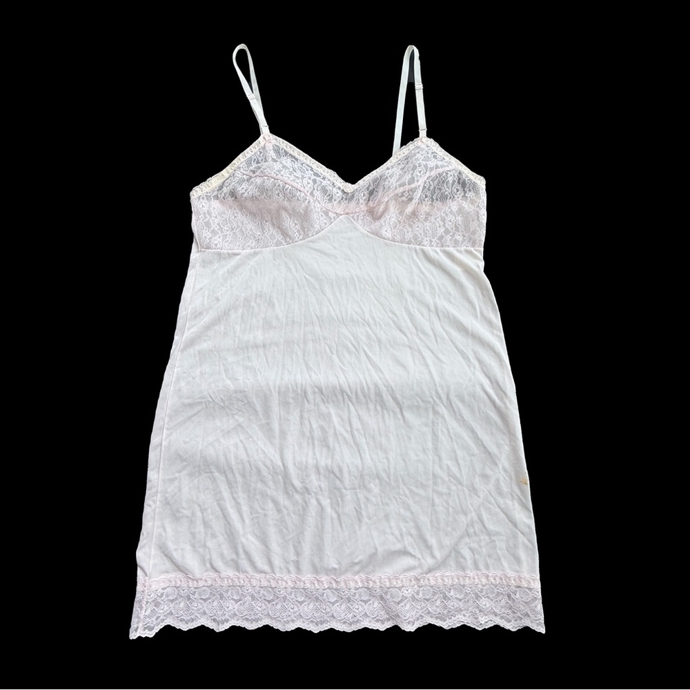 Penneys Gaymode Vintage Pink Lace Slip Nightgown Size 36 USA Made Satin Romantic